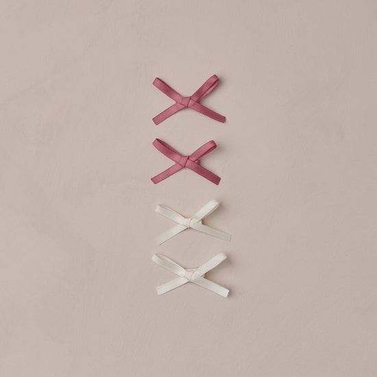 Mini Satin Bows Set - Ivory, Raspberry