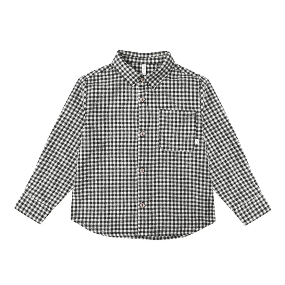 Collared Long Sleeve Shirt - Black Gingham