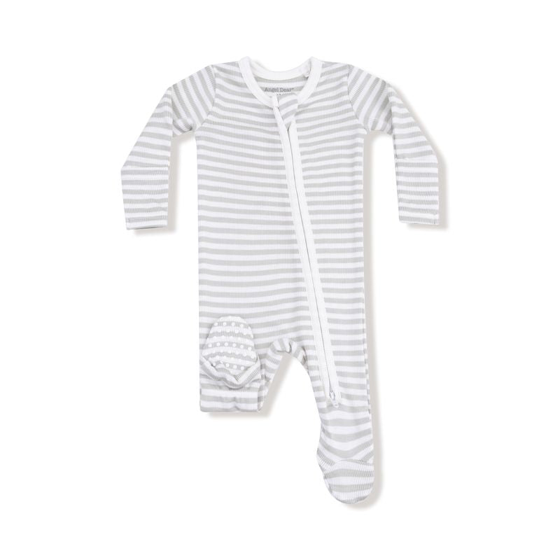 Grey/White Stripe Mineral 2-Way Zipper Footie