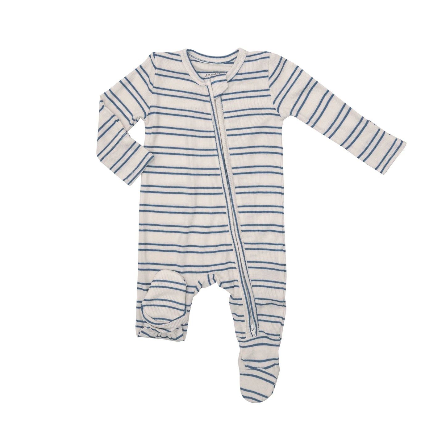 Blue Rib Stripe Zipper Footie