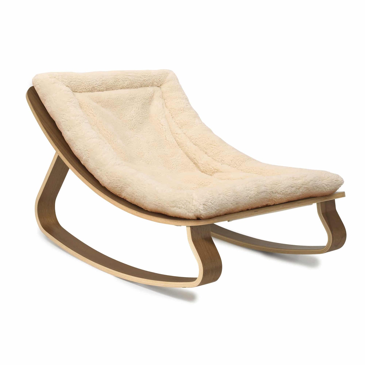 Baby Rocker LEVO in Walnut with Fur Milk Cushion
