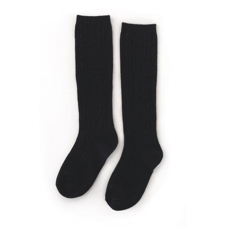 Cable Knit Knee High Socks - Black