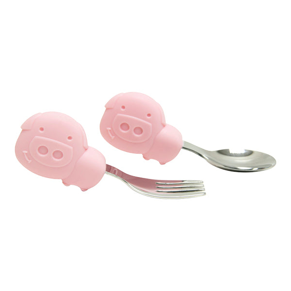 Palm Grasp Spoon & Fork Set - Pink Pig