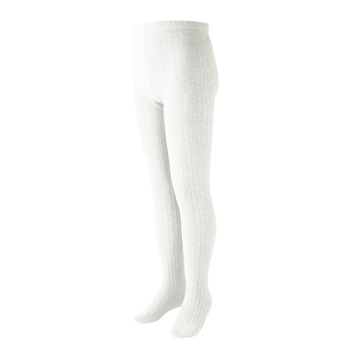 Ribbed Cotton Tights - White