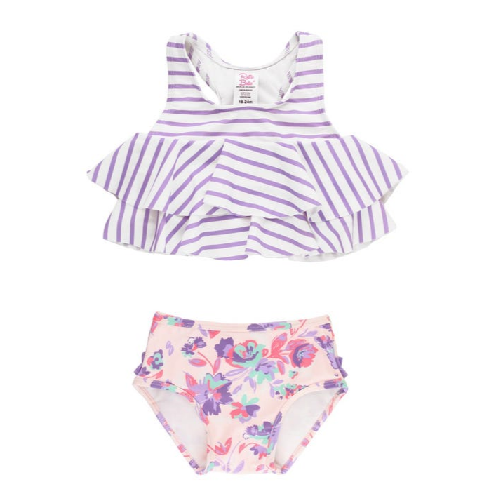 Lavender Stripe Flounce Bikini