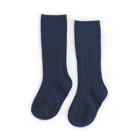 Cable Knit Knee High Socks - Navy