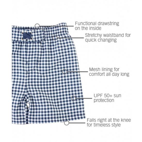 Navy Gingham Swim Trunks