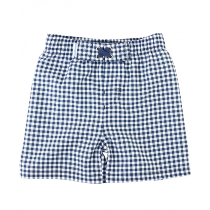 Navy Gingham Swim Trunks