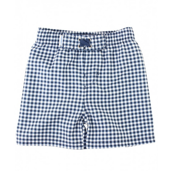 Navy Gingham Swim Trunks